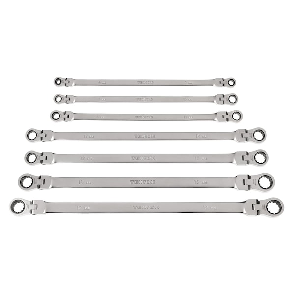 Tekton Long Flex Head 12-Point Ratcheting Box End Wrench Set, 7-Piece (6-19 mm) WRB96001 - main